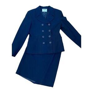 Kasper For ASL 2 Piece Jacket Skirt Suit Womens Sz 4 Navy Career Woman